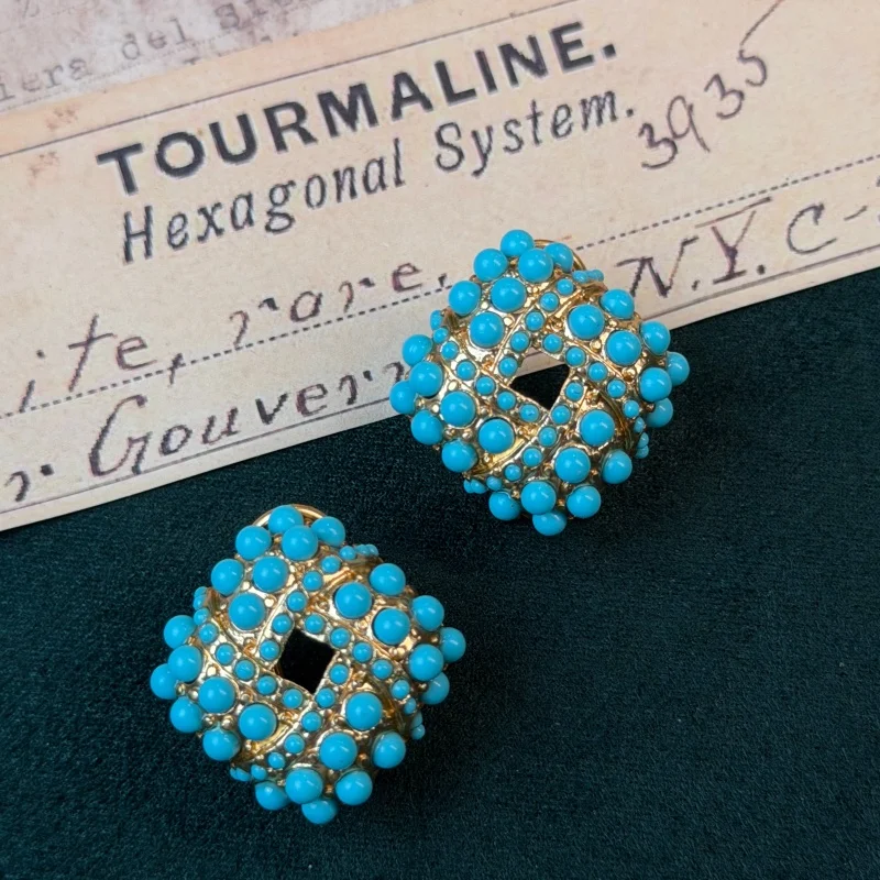 

Vintage Turquoise Square Green Earrings Trendy Art Deco Jewelry For Woman Luxury Antique Brand High Quality Gift Festival Party