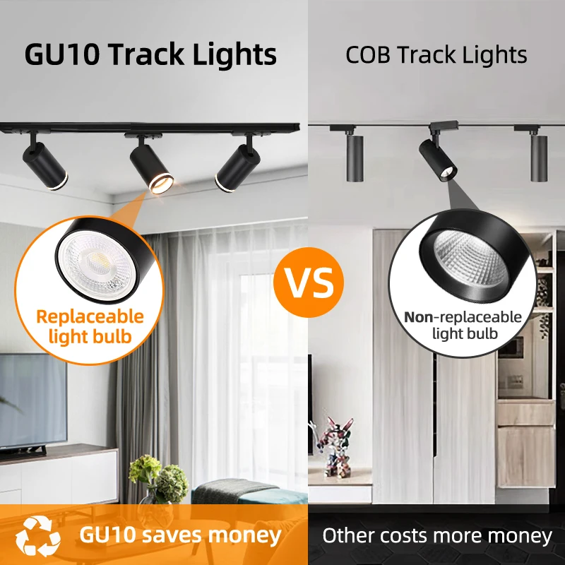 GU10 Led Track Light Set 85-265V Celing Spotlight Replaceable Bulb Led Track Lamp for Living Room Kitchen Store Lighting Fixture