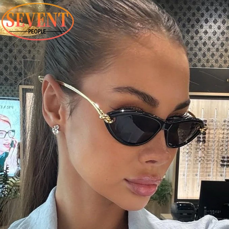 

Small Frame Sexy Cat Eye Sunglasses Women 2025 Luxury Brand Vintage Y2K Punk Oval Metal Eyewear Outdoor Driving Shades UV400