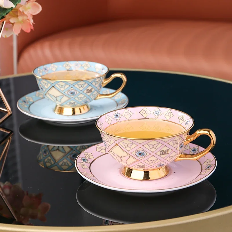 

Bone China Tea Cup Saucer Spoon Set 200ml Coffee Porcelain Ceramic Teacup Cafe Espresso British Mug