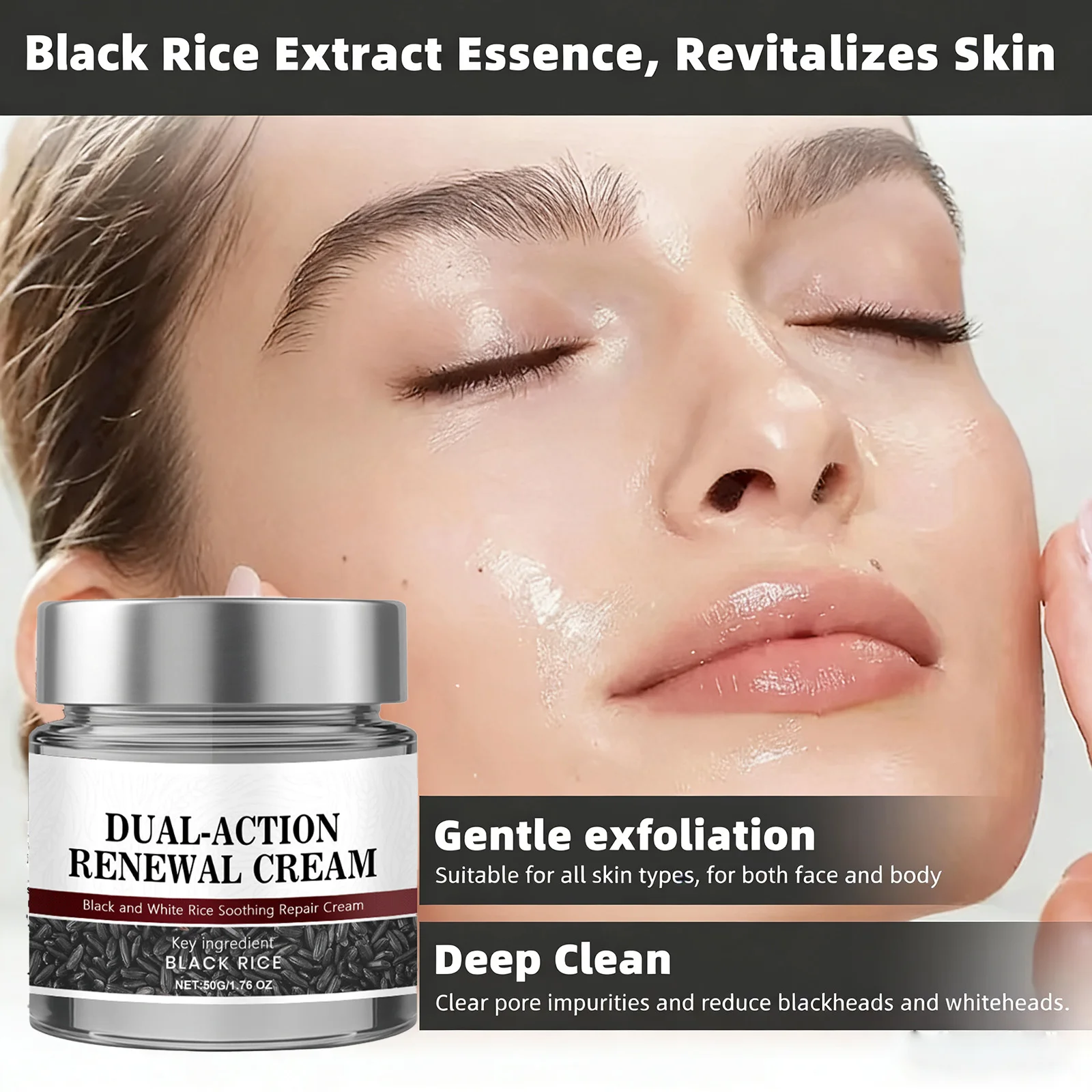 Exfoliante corporal facial de arroz negro, crema exfoliante Natural para piel muerta, eliminación de espinillas, exfoliante diario suave para todo tipo de piel