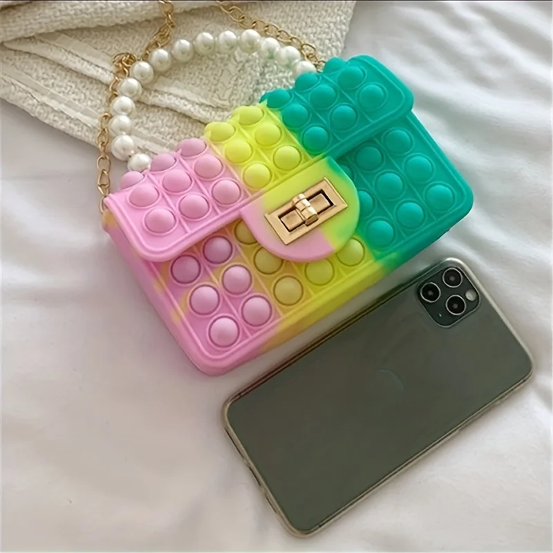 

Силиконовая сумка Love Bubble Jelly Bag, кошелек для снятия давления Popper, сумка Pop It с ручкой из искусственного жемчуга, милая сумка через плечо с цепочкой