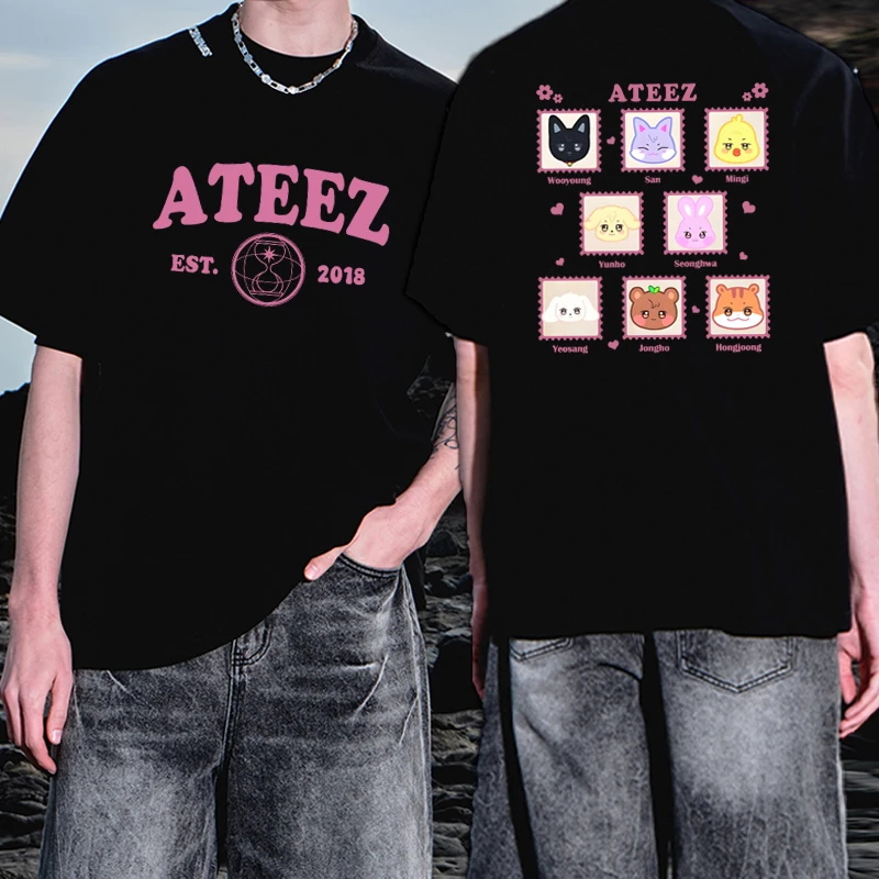 

Fashion Cute Ateez World Tour 2026 Double Sided Graphics T shirts Unisex Trend Y2k short sleeve T-shirts Men women Cotton Tops