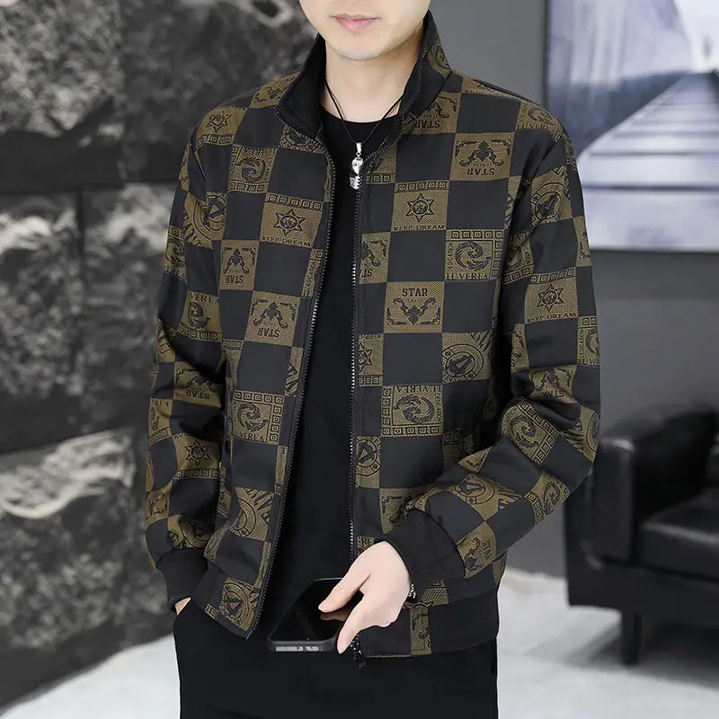 

Spring and Autumn New Printed Jacket for Men, Stand up Collar, Korean Edition, Slim Fit, Youth Fashion, Casual Trend, Versatile