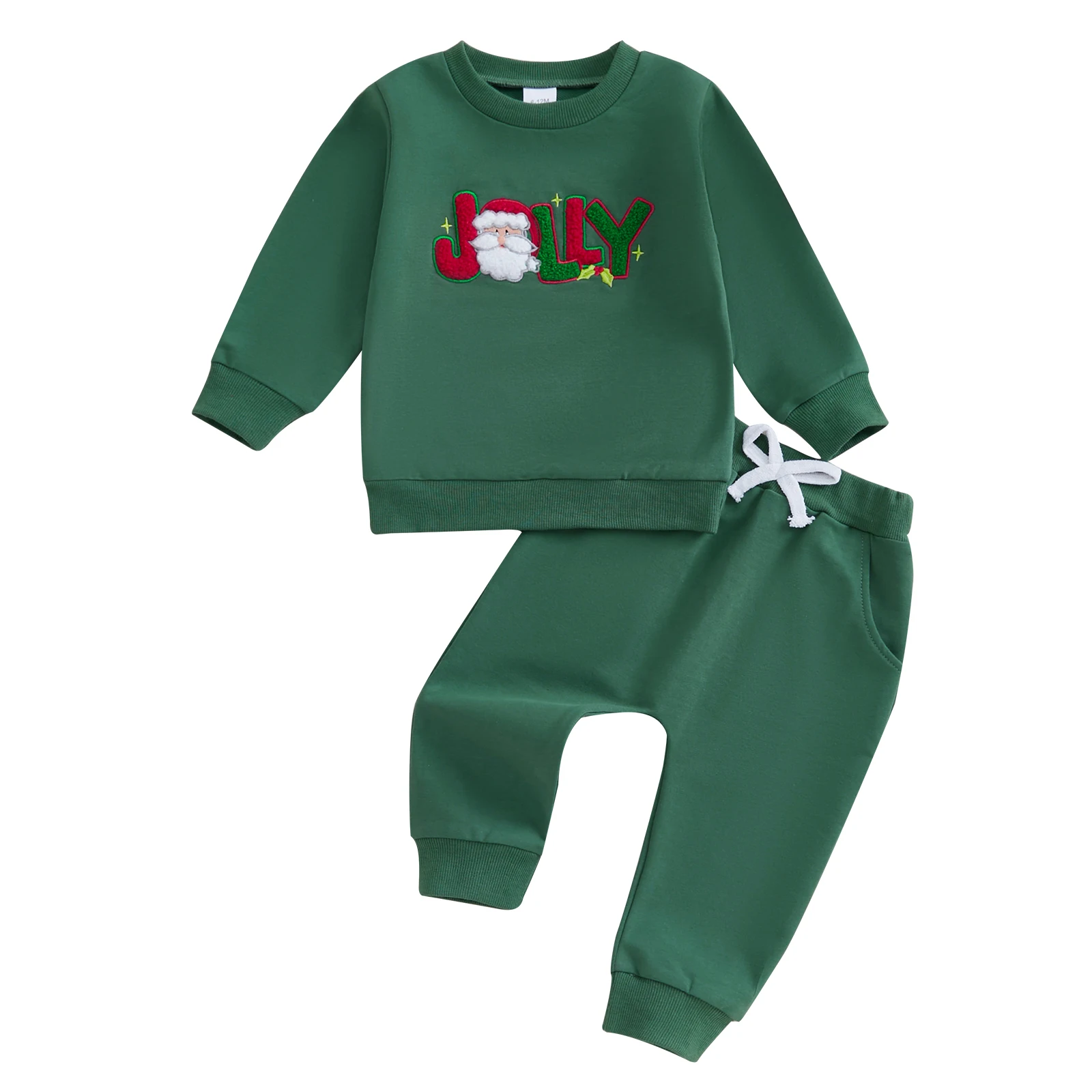 0-3Years Kids Baby Boy Girl Christmas Clothes Sets Letter Santa Embroidered Long Sleeve Sweatshirt Long Pants Toddlers Outfits