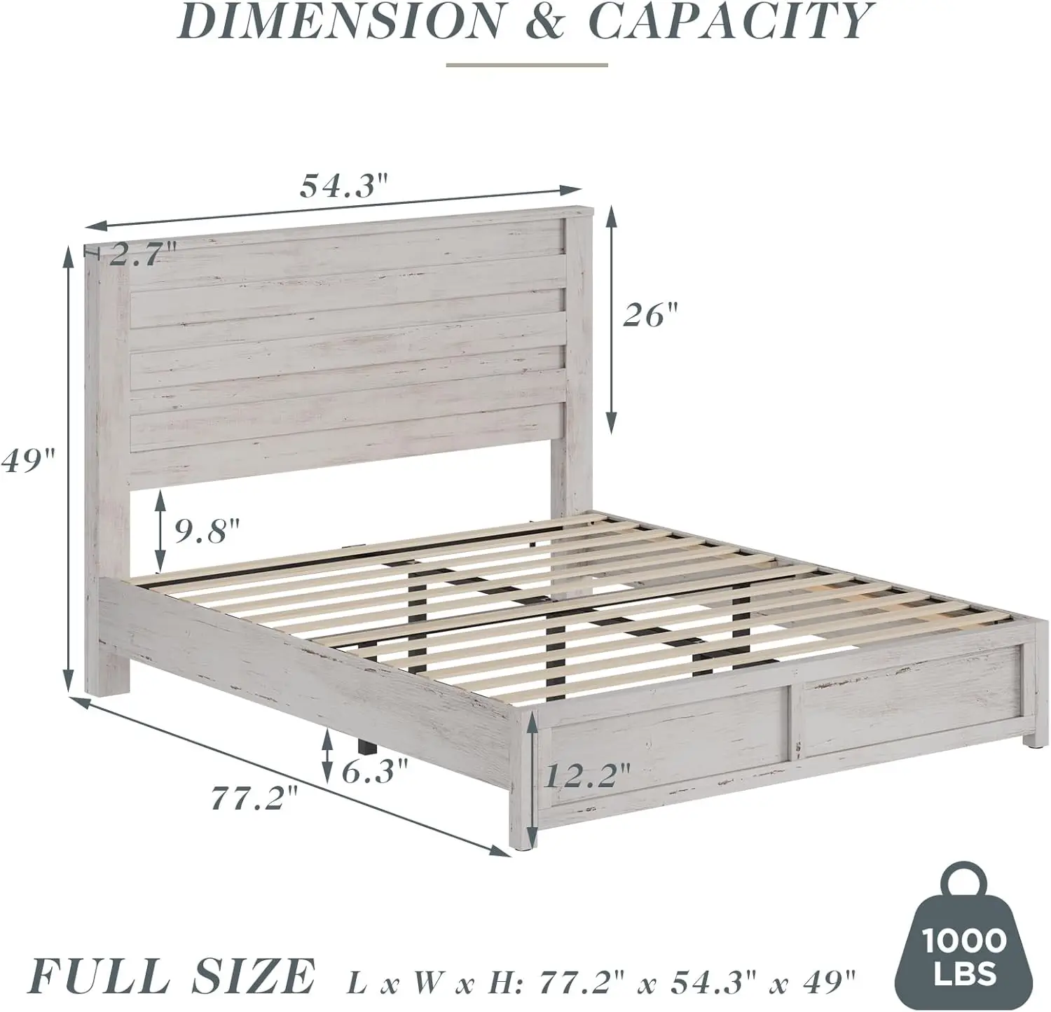 Marco de cama de granja con cabecero de 49 ", marco de cama con soporte de listones de madera de plataforma/sin resorte de caja necesario/montaje fácil