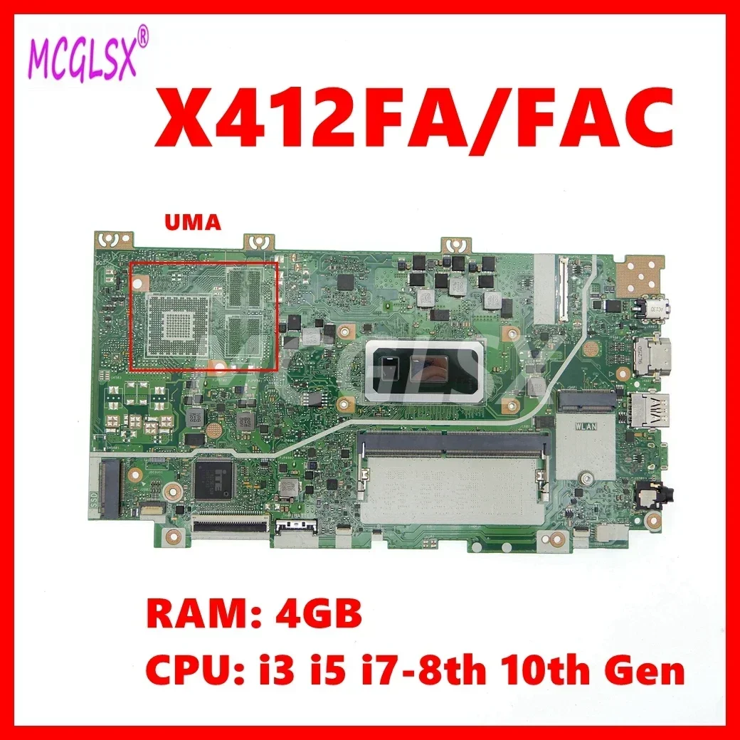 X412FA Laptop Motherboard For Asus X412FJG X412FL X412FAC X412FLG X412FJC V4000FL Mainboard i3 i5 i7-8th 10th Gen CPU 4GB RAM