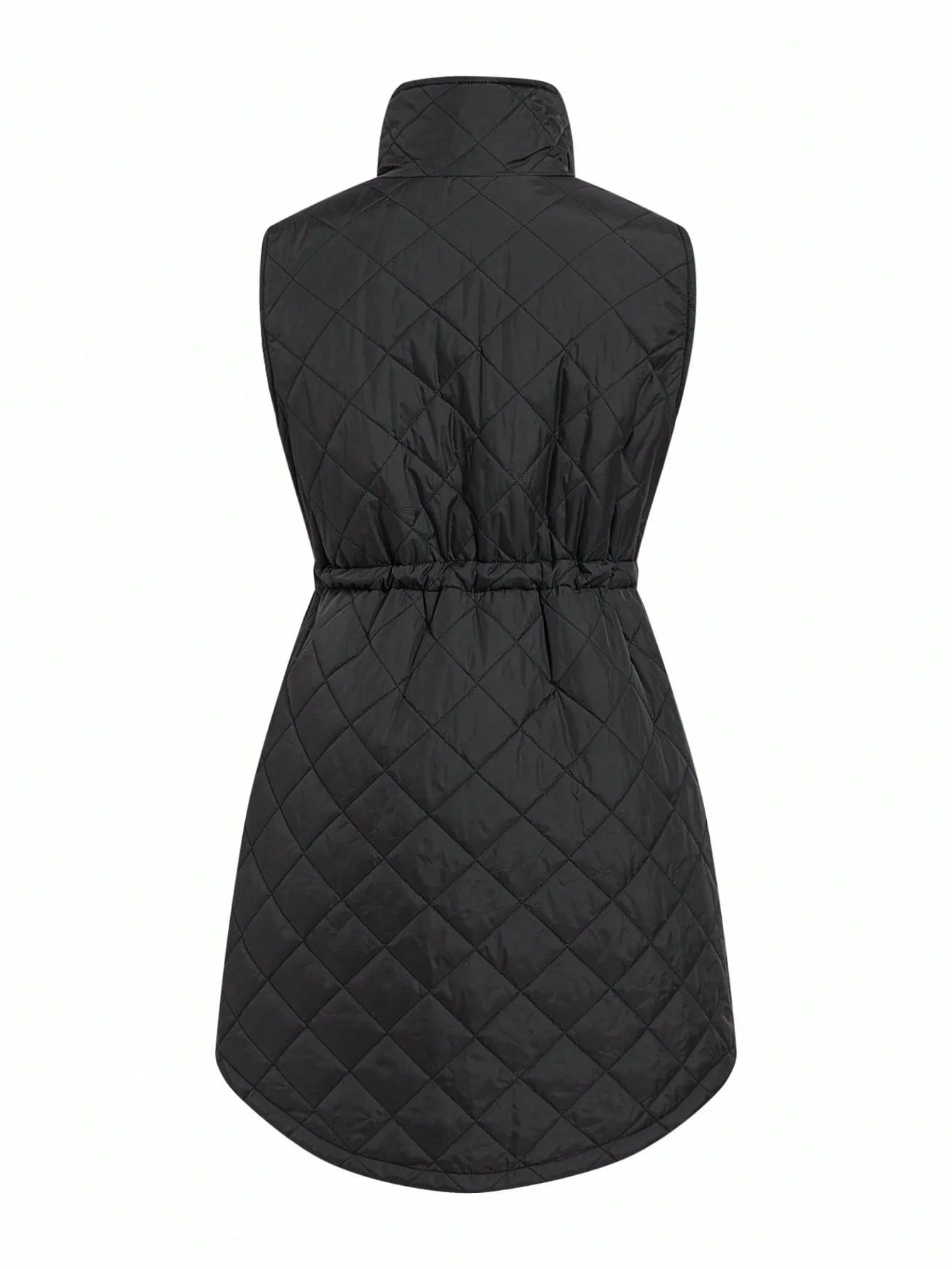 Two-sided leopard print quilted jacket. Winter and autumn warm. Drawstring waist. Standing collar. Sleeveless. Mid-length.