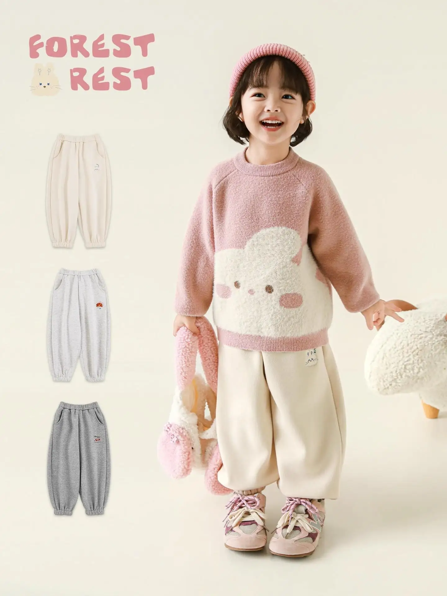 

Toddler Girls Plush Lined Sweatpants Windproof Thermal Loose Fit Playful Winter Pants 1-7Y 2025