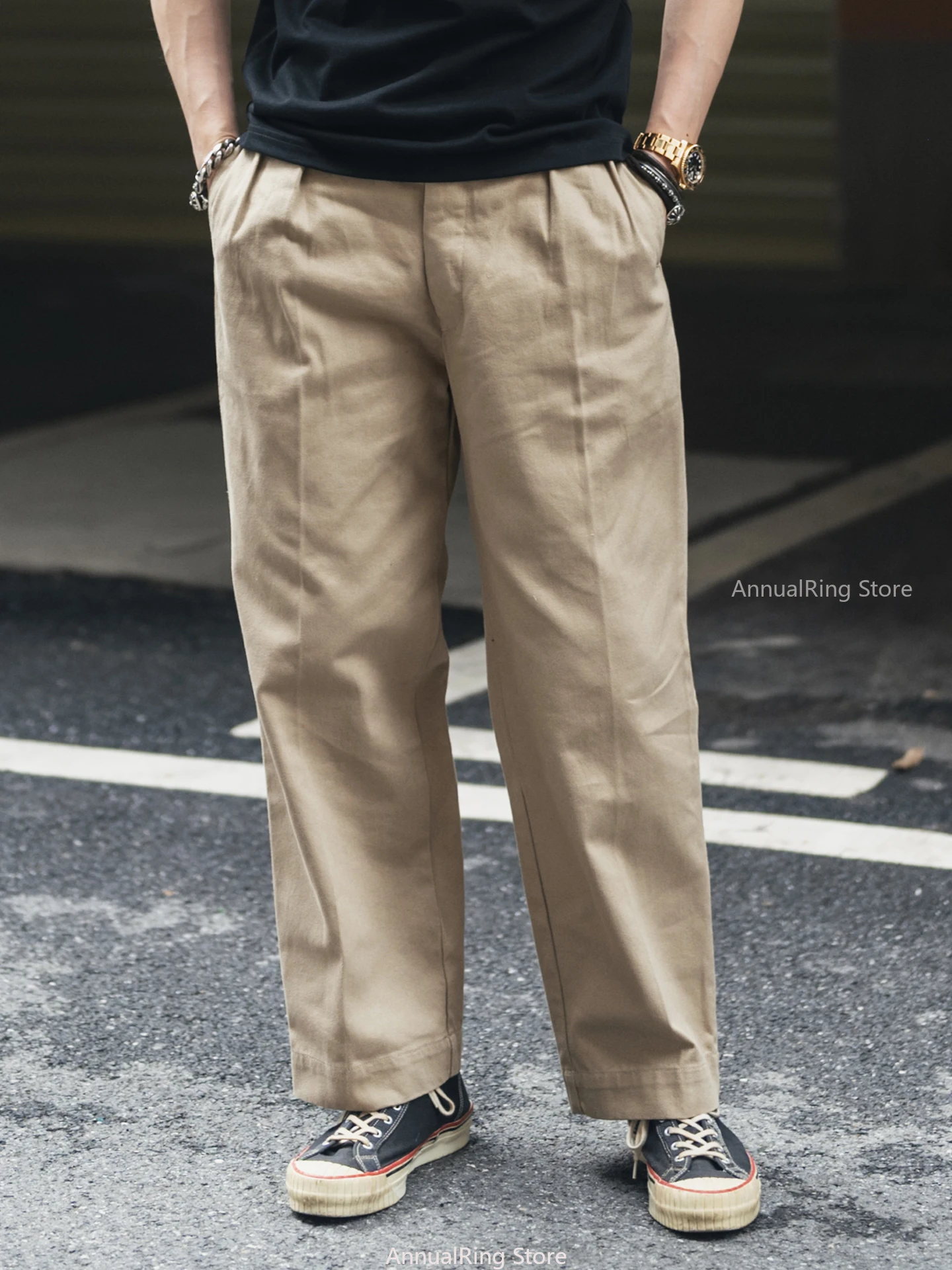 Не в наличии Брюки-чиносы французской армии M-52 Мужские повседневные брюки из саржи с двойными складками и прямыми штанинами