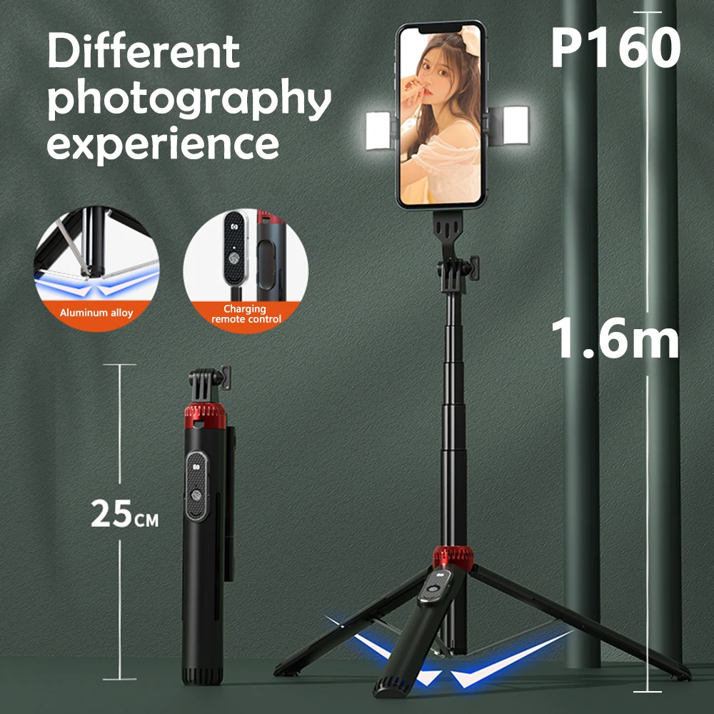 

Long Extended Wireless Bluetooth Selfie Stick 1.53M With Double Fill Light Foldable Tripod For Gopro Action Cameras Smartphone