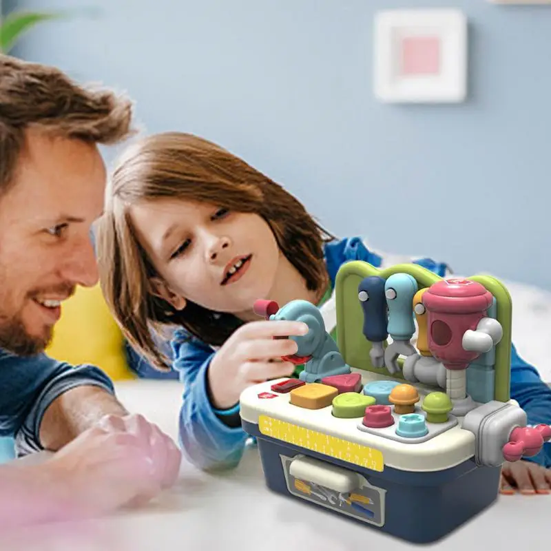 Workbench Toy for Kids, Educacional, Ferramenta de Aprendizagem, Music Light, Pretend Play, Drill Set, Playset Multifuncional Realista