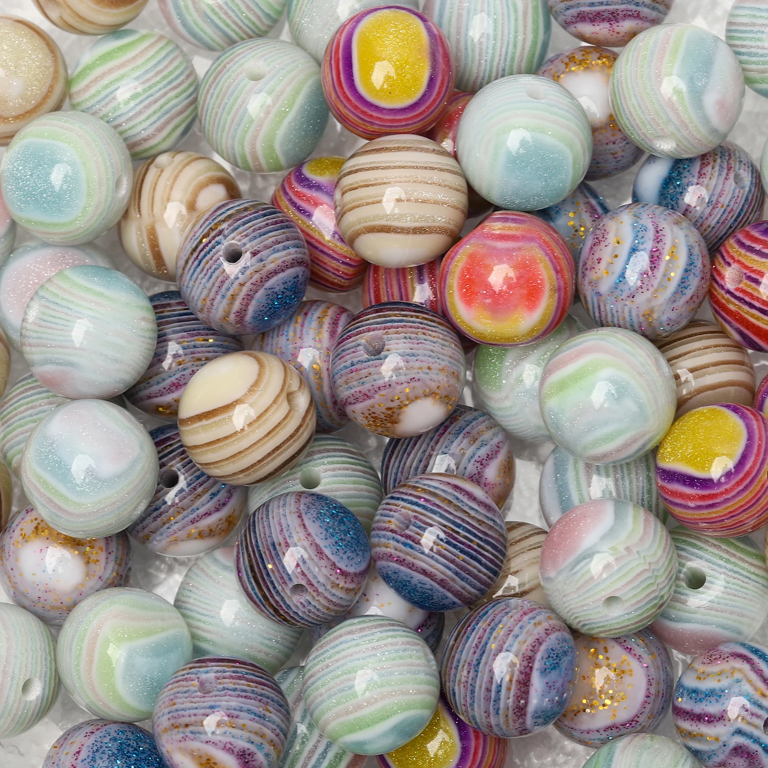 16mm 10pcs Stripe Resin Babysbreath Fine Flash Round Loose Spacer Beads for Jewelry Making DIY Charms Bracelets Necklaces Craft