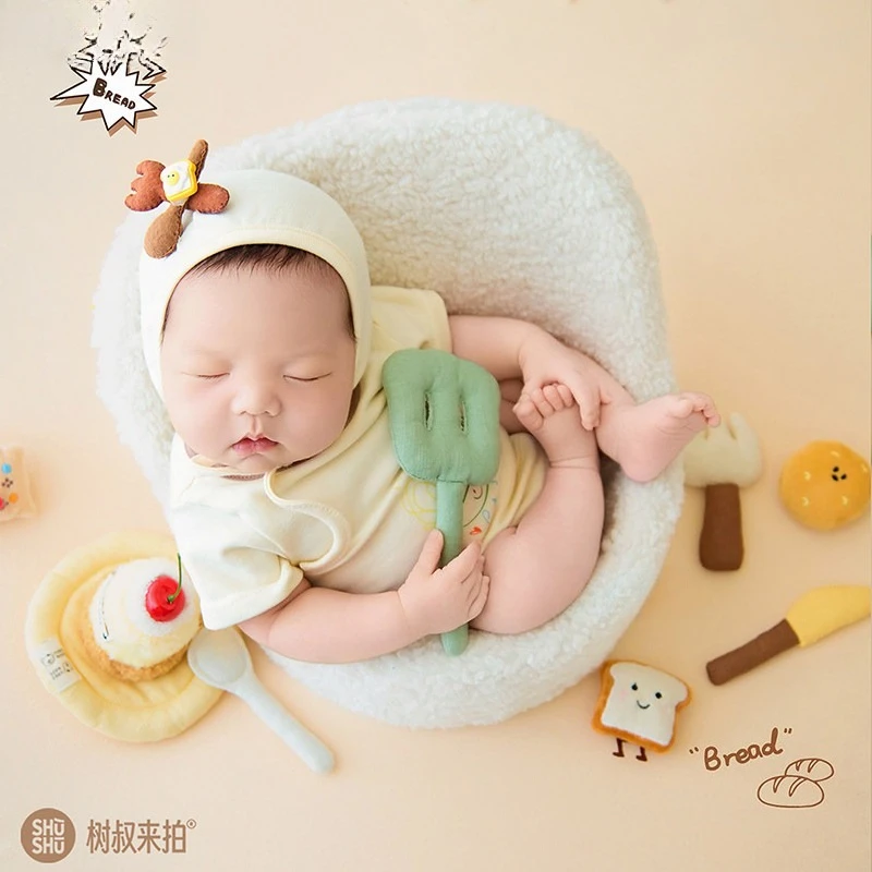 Newborn Baby Photography Outfit Bread Chef Costume Kitchen Cooking Photo Props Shooting Clothes Studio Photoshoot Accessories