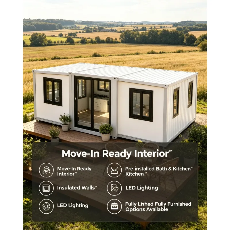 Customized Ready Made Luxury Modular Houses With Bathrooms 20 40 Ft Prefab Container House Wooden Solar-powered Container House