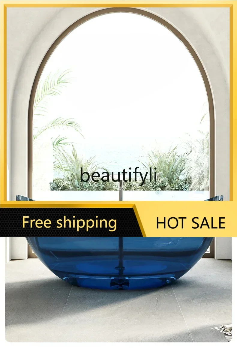 hot  Moon-shaped transparent resin bathtub colored crystal glass special-shaped bathtub