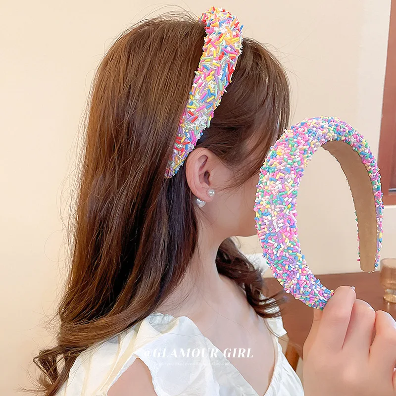 Colorful Candy Acrylic Headbands For Women Sweet Girl Birthday Gift Rainbow Candy Cream Color Hairbands Birthday Cake Headwears