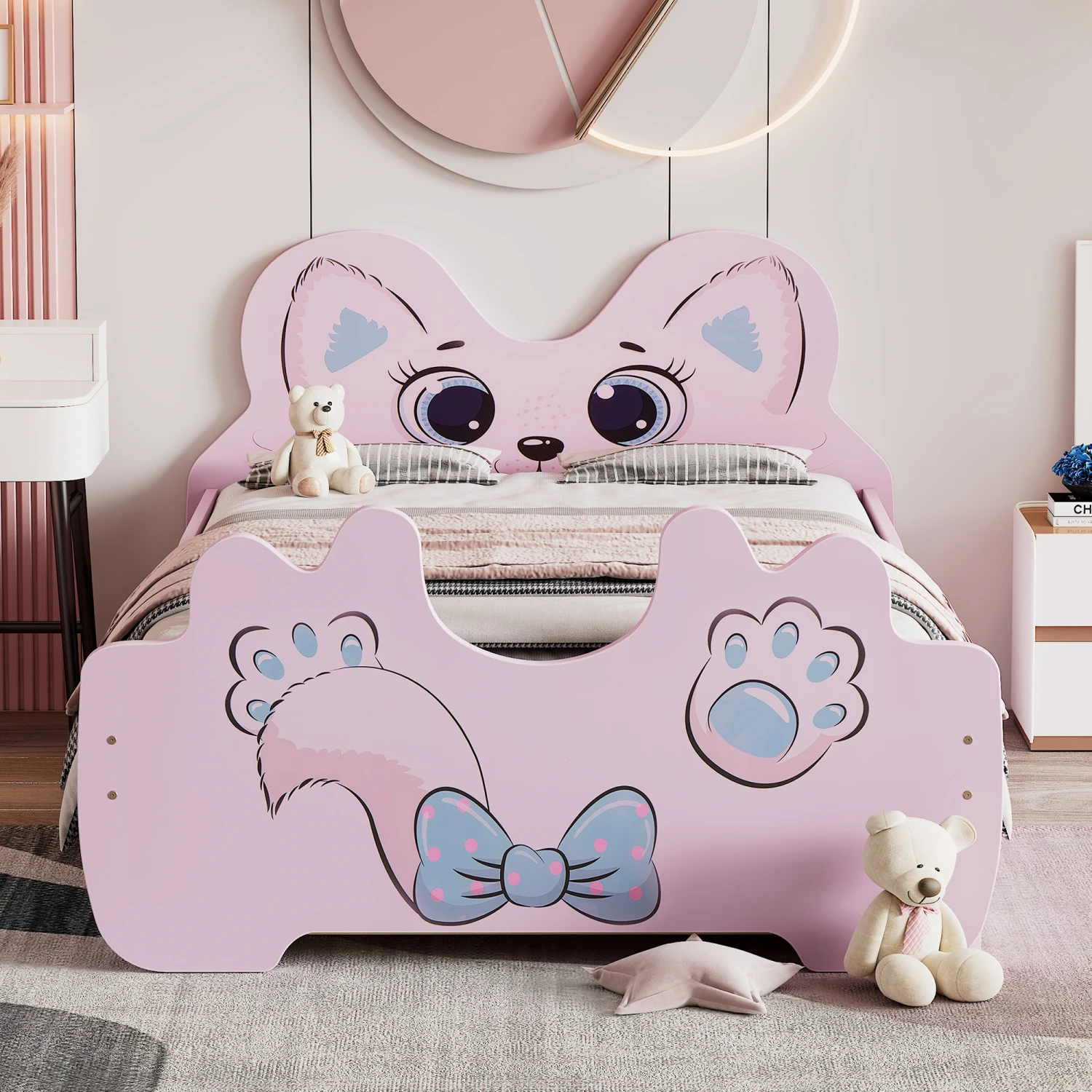 Twin Size Pink Cartoon Platform Bed with Trundle by Amazon