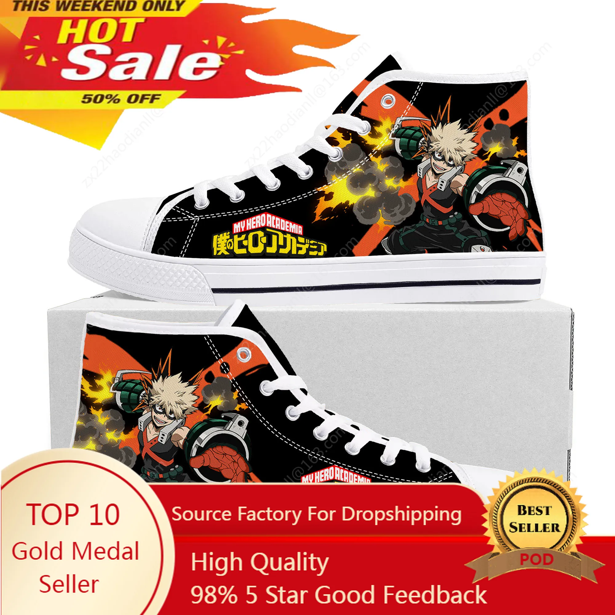 

Hot Manga Katsuki Bakugou High Top Sneakers My Hero Academia Mens Womens Teenager Canvas Sneaker Casual Couple Shoes Custom Shoe