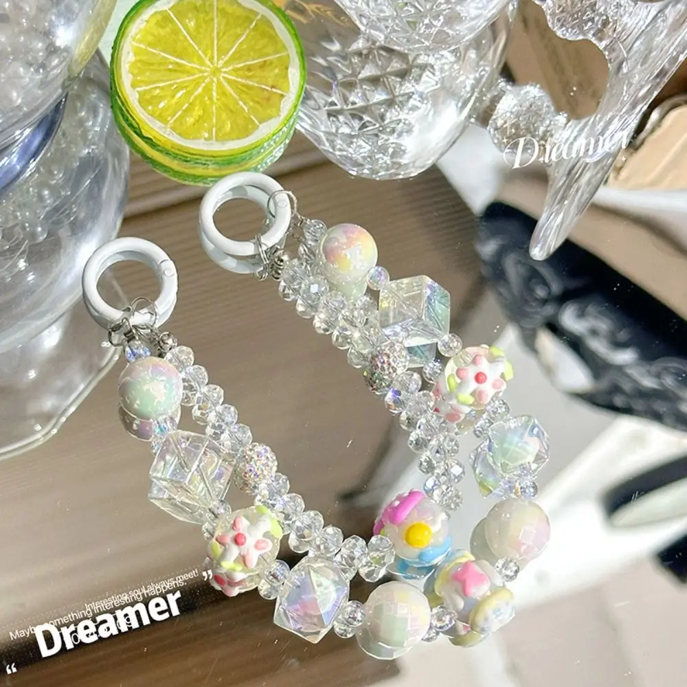 

Новый кубический ремешок для мобильного телефона, стеклянный ремешок для телефона с двойной цепочкой, ручная роспись, подвеска для телефона из бисера, веревка