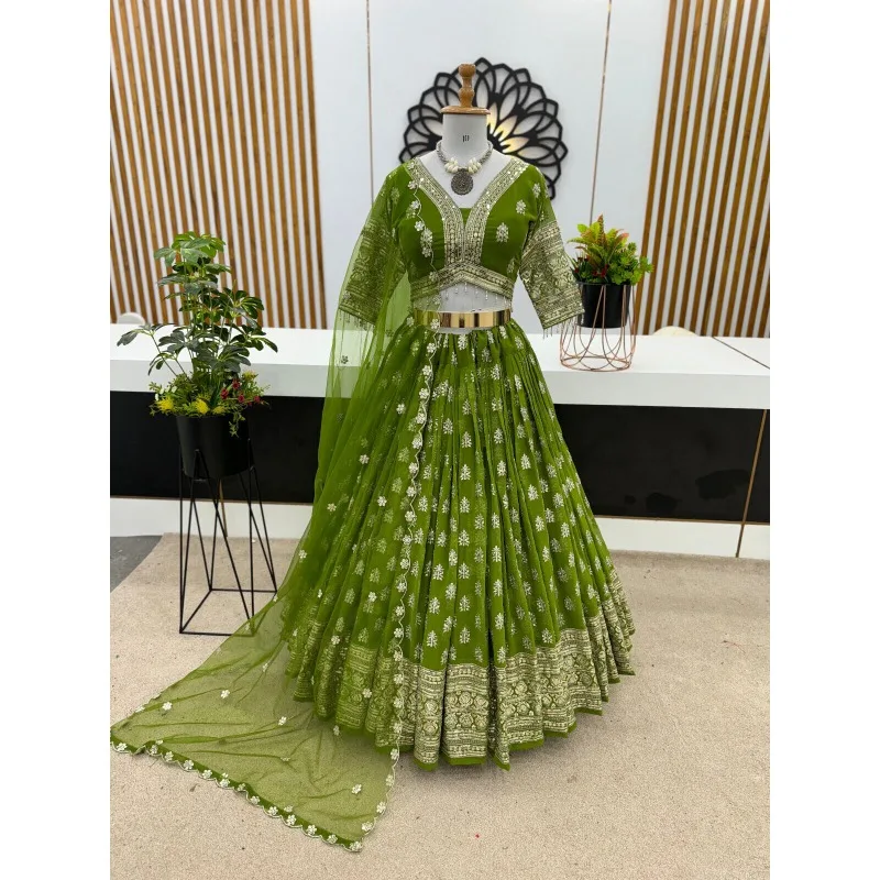 الأخضر Lehenga CholI الهند بوليوود حفل زفاف Pakiatan ارتداء جاهز