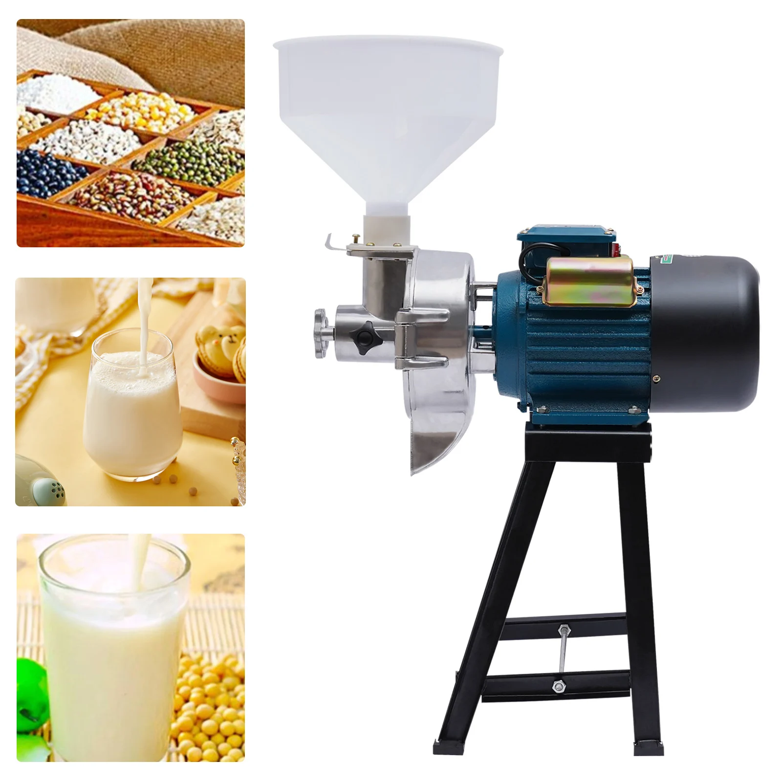 2200W Commercial Grain Grinder – Aluminum Alloy + Cast Iron – 88lbs/hr – Adjustable Thickness – Fan Cooling – White Jade Grinding Disc – Wet Grind Soybean Corn Rice – Soy Milk Maker – 110V US Plug