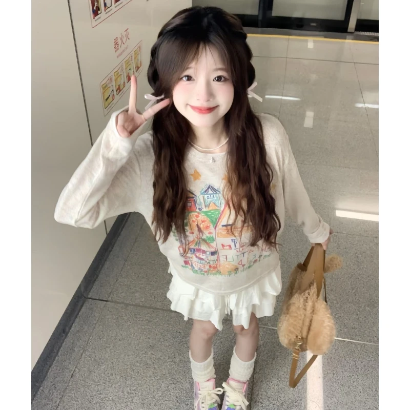 

Long Sleeved T Shirts Quick Dry Womens Autumn Notched Collar Button Cuff Tapered Hem College Layered Texture School Youth Tender