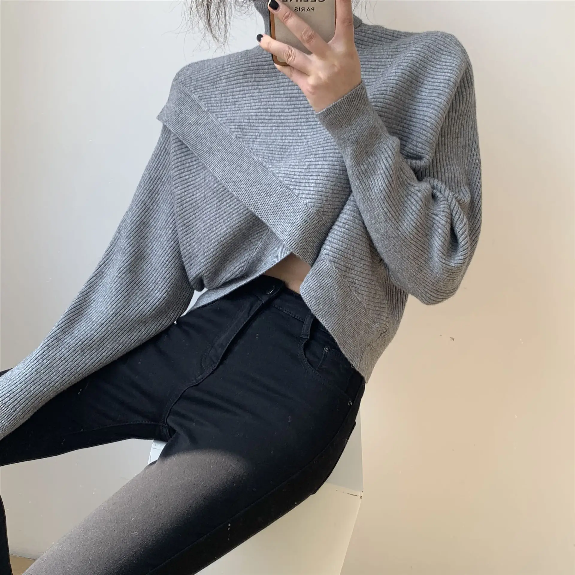 Autumn Winter Turtlenecks Sweater Women Irregular Design Knitwear Commuting Knitted Tops Fashion Solid Color Pullover Sweaters