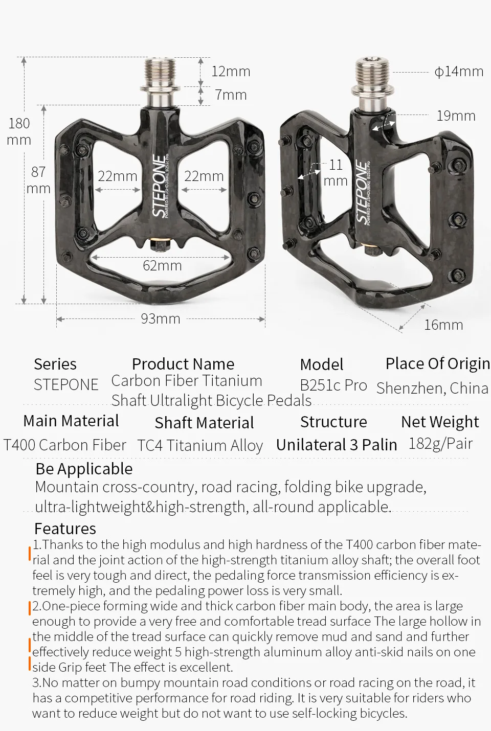 Jshou Fahrrad Fahrrad pedale ultraleichte Kohle faser rutsch feste Straße Mountain MTB Fahrrad pedal wasserdichtes Fahrrad zubehör/Teile – Detail 2