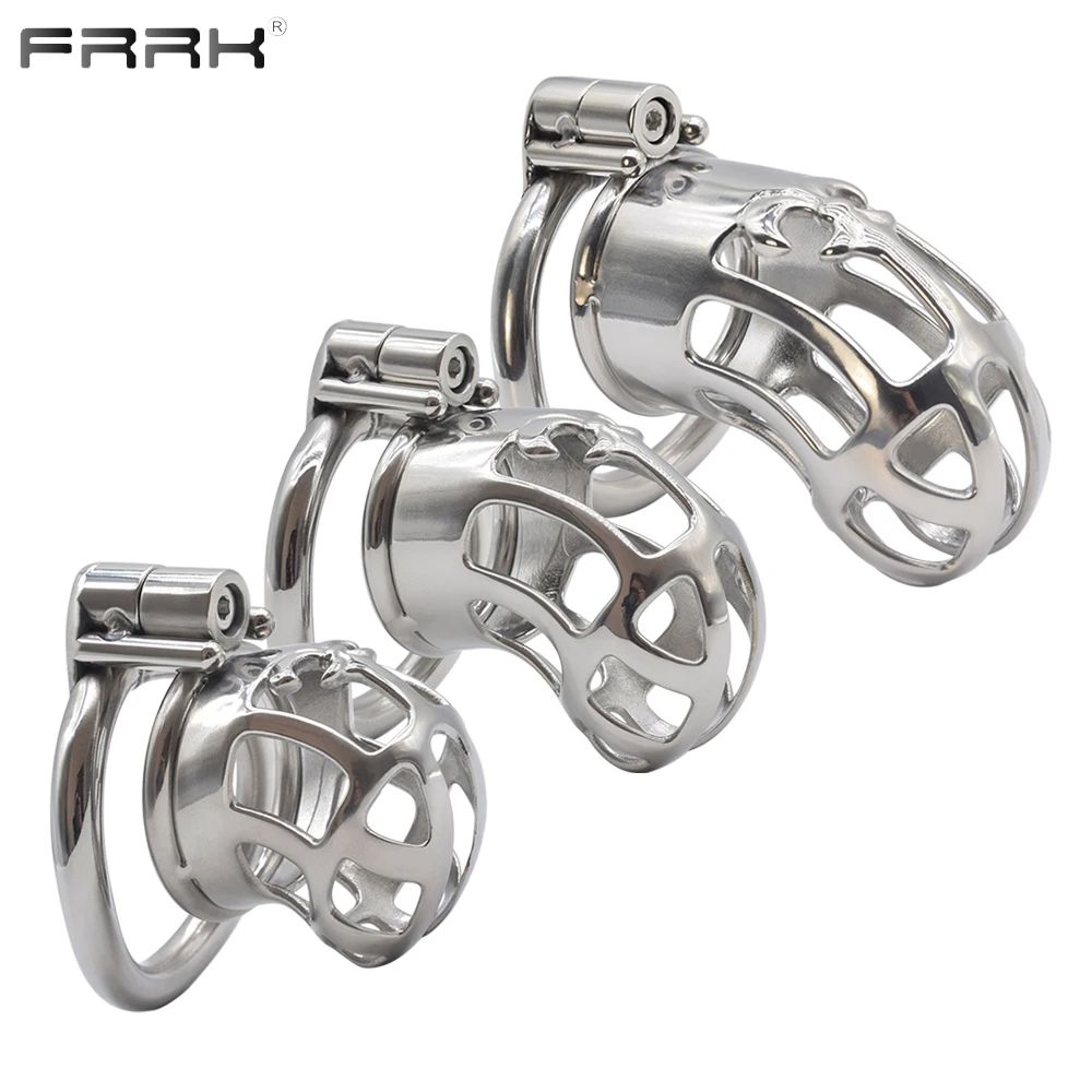 FRRK Cobra Curve Male Chastity Cage with Strap Belt f or Couple BDSM Sexy Shop Metal Cock Rings Adult Toys Men Sex Tool