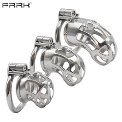 FRRK Cobra Curve Male Chastity Cage with Strap Belt f or Couple BDSM Sexy Shop Metal Cock Rings Adult Toys Men Sex Tool