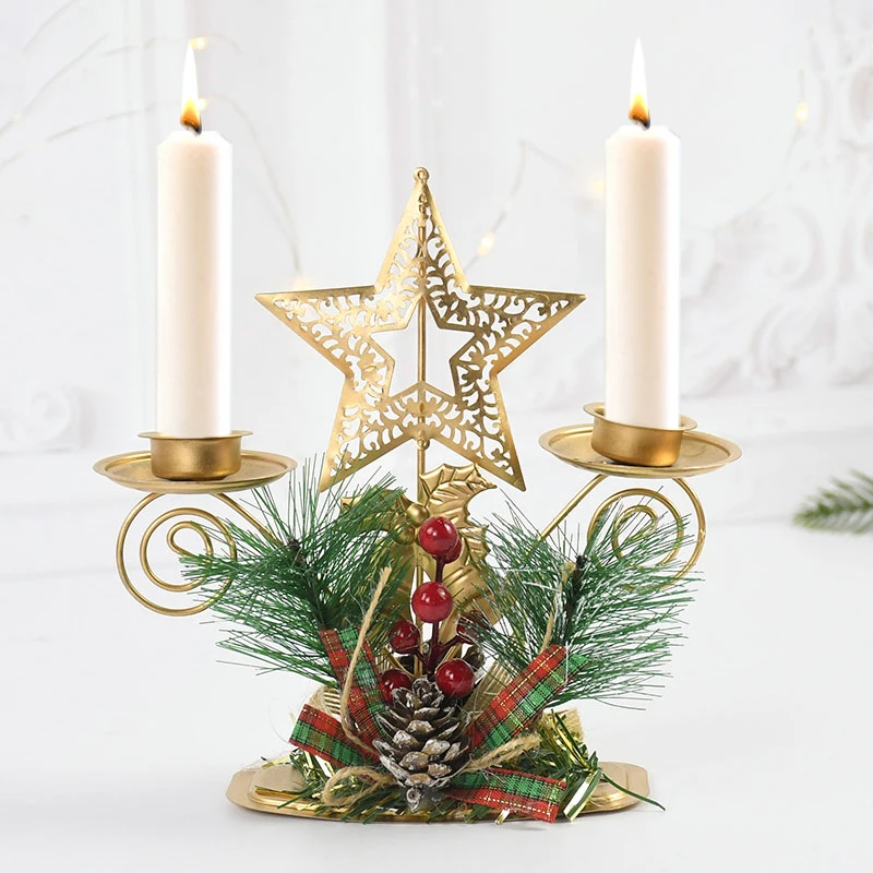 Navidad Noel Christmas Decoration New Year Candle Holder Metal Christmas Tree Candlestick Santa Berry Ornament Xmas Table Decor - Image 4