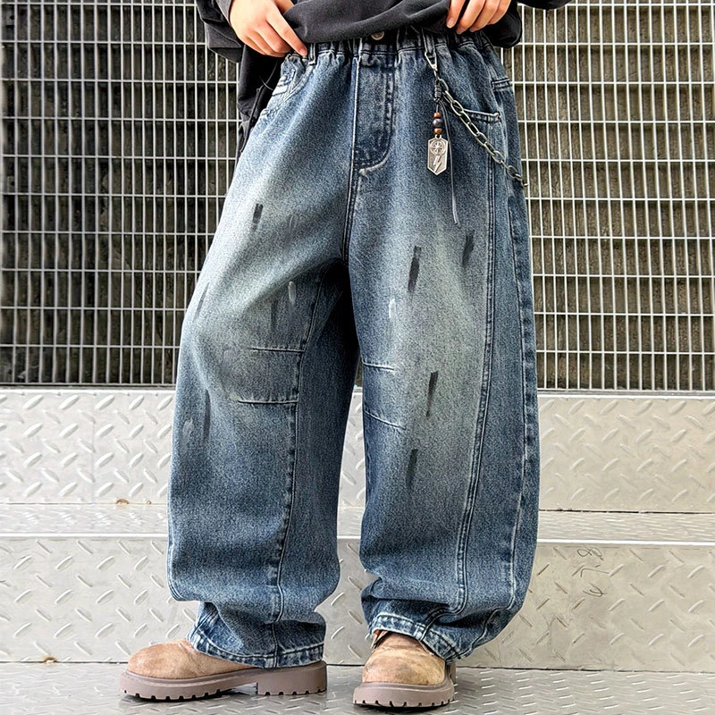 Autumn Boys Casual Graffiti Streetwear Jeans Soft Denim Loose Trousers for Spring Kids Fashionable Clothing For 5-14 Years