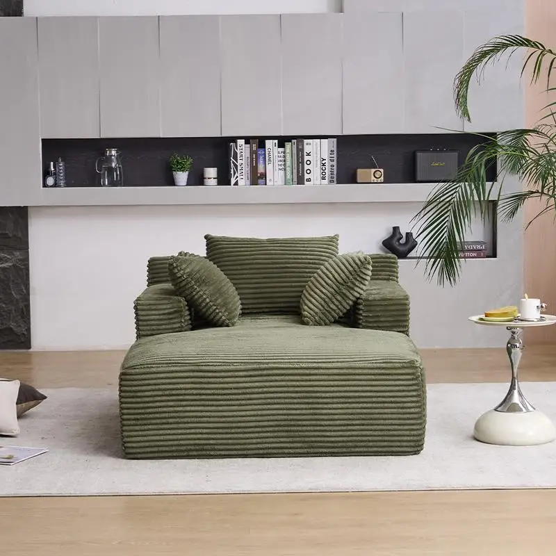 เก้าอี้ยาวทรงชีซ์ลองจ์ขนาดใหญ่พิเศษสำหรับใช้ภายในอาคาร โซฟาเบดแบบมีเบาะหุ้มผ้ากำมะหยี่ทันสมัยพร้อมหมอนและที่วางแขน อเนกประสงค์