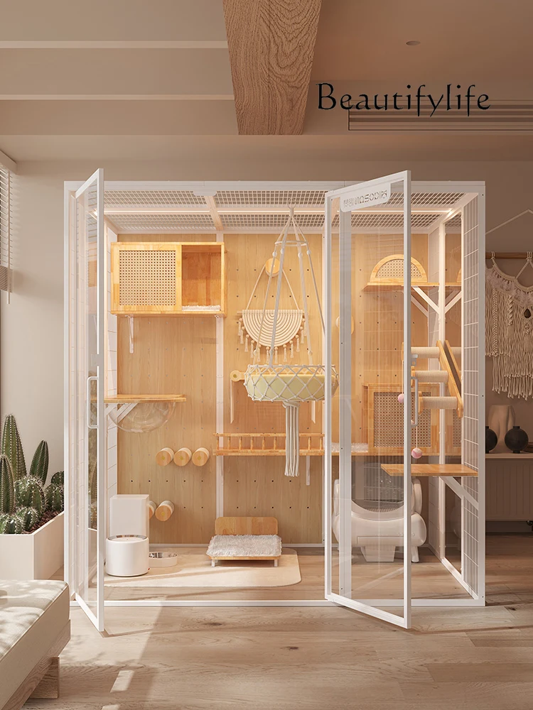 

Cat villa solid wood luxury high-end panoramic large space house cat cage glass cabinet
