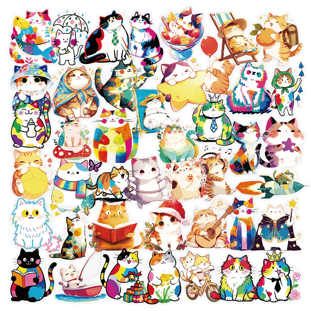 10/30/50 Stück Kawaii Bunte Katzen Transparente PET-Aufkleber Niedliche Cartoon-Sticker Dekoration für Koffer Notizbuch Handy-Aufkleber Verpackung