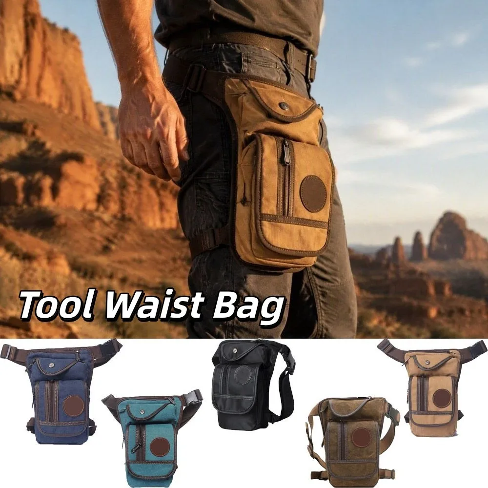 Multi-Purpose Canvas Drop Leg Bag Nylon Adjustable Straps Waist Pack Vintage Multi-Pocket Thigh Pouch Camping
