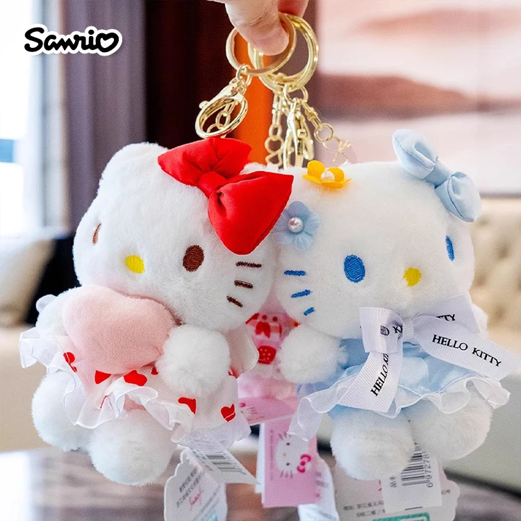 Anime Kawaii Sanrio Hello Kitty Plush Keychain Pendant Holder Key Chain Car Keyring Mobile Phone Bag Hanging Jewelry Kids Gifts