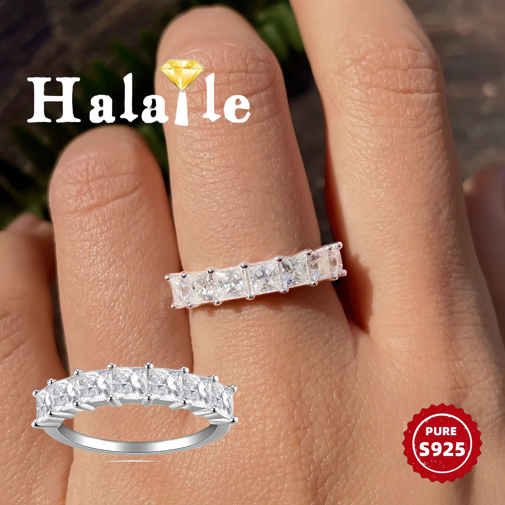 

Halaile 3.5*3.5mm 1.75cttw Princess cut Moissanite Ring For Women 925 Silver Certification Sparkling Wedding Gift