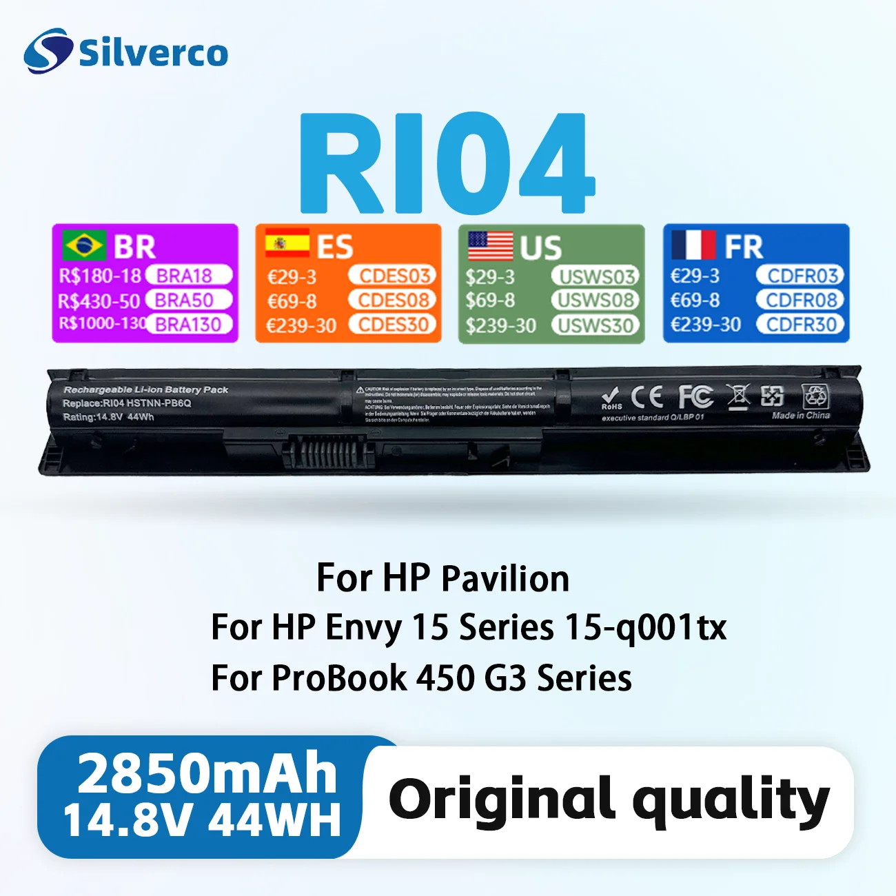 RI04 HSTNN-PB6Q Laptop Battery For HP ProBook 450 455 470 G3 G4 805294-001 HSTNN-Q94C P3G15AA HSTNN-DB7B HSTNN-Q95