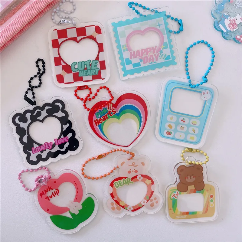 Cute Photo Frame Key Chain TransparentArcylic Pendant Decorative Idol Photocard Backpack Keyring Gift School Stationery