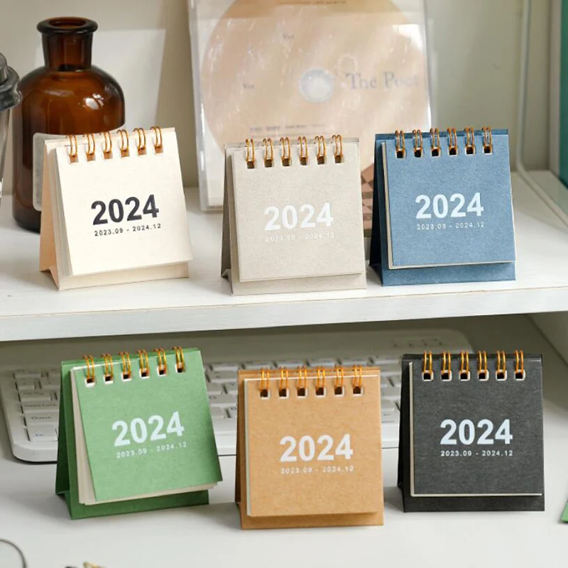 Mini Desk Calendar, Morandi Solid Coil Calendário Livro, Planejador Diário Mensal, Lista de Fazer, Gestão de Tempo, 2023.08-2024.12, 2024