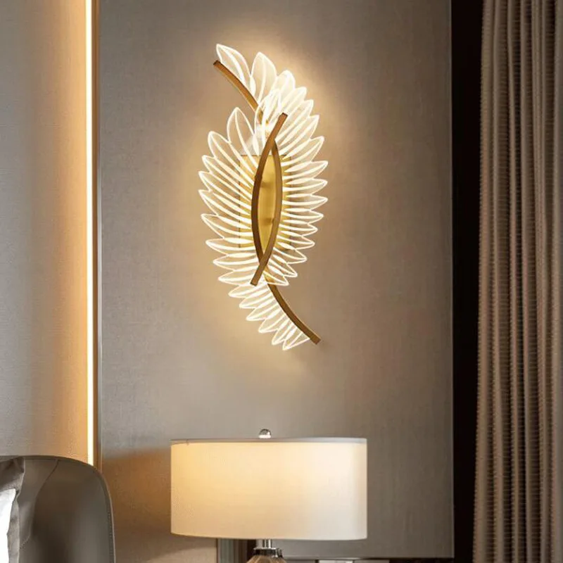 

Nordic LED Wall Lamp Feather Wall Sconce for Bedroom Bedside Living Room Stairs Home Decorations Indoor Lighting Fixture Luster