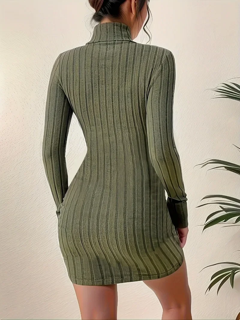 Women\'s Fashionable and Elegant High Necked Long Sleeved Dress Tight Knit Sexy Slim Fit Short Skirt