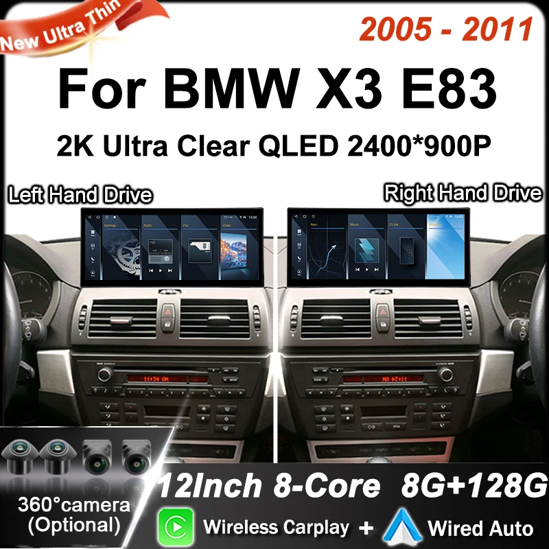 Android 14 Car 12.3 inch For BMW X3 E83 2005-2011 Touch Screen Car Carplay Multimedia Stereo Player GPS Navigation Dash Cam DVR