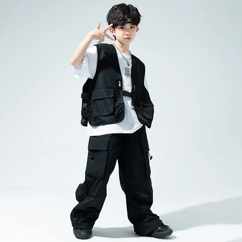 Vêtements Hip Hop pour enfants, GlaPants noirs, T-shirt à manches courtes, Vêtements de performance pour la pratique du jazz, Costume de danse pour garçons et filles, BL12548