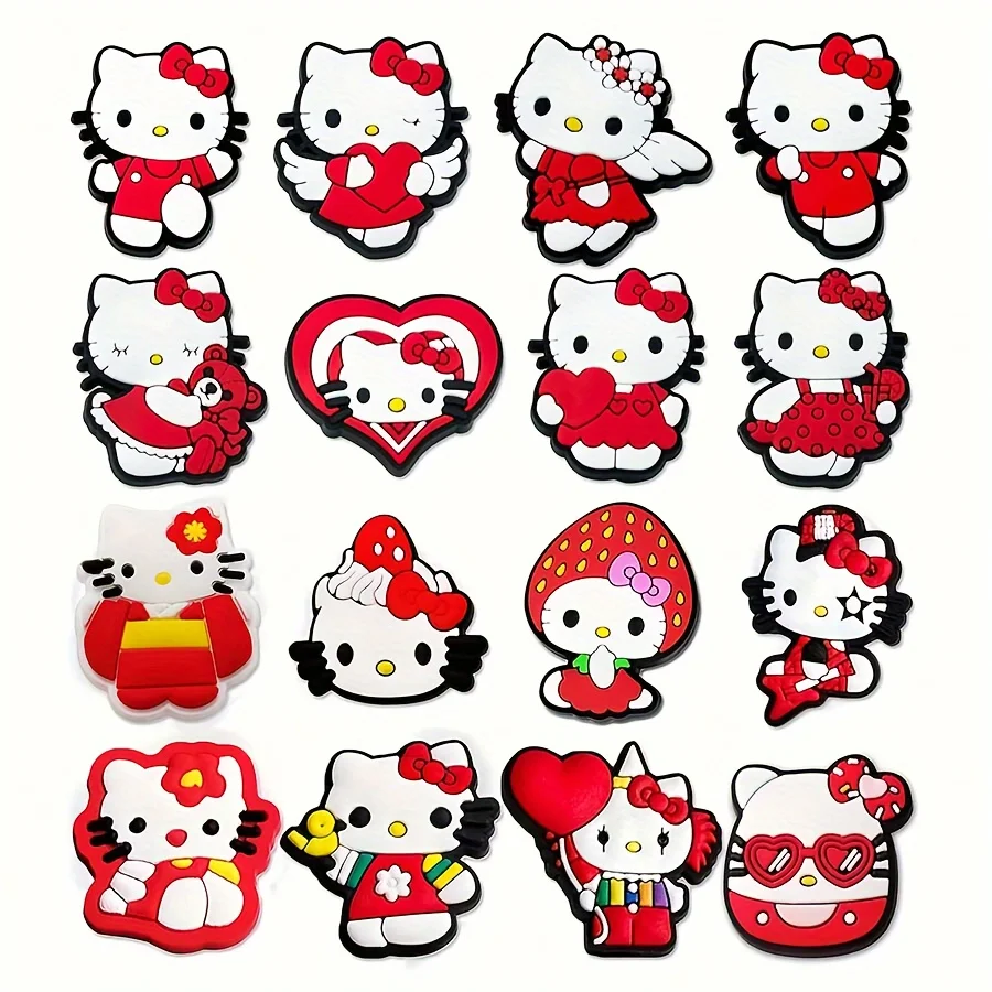 16PCS Cartoon MESUCA Hello Kitty cute cat Shoe Charm Wholesale PVC Decor Buckle Sandal Detachable Waterproof For festival Gift