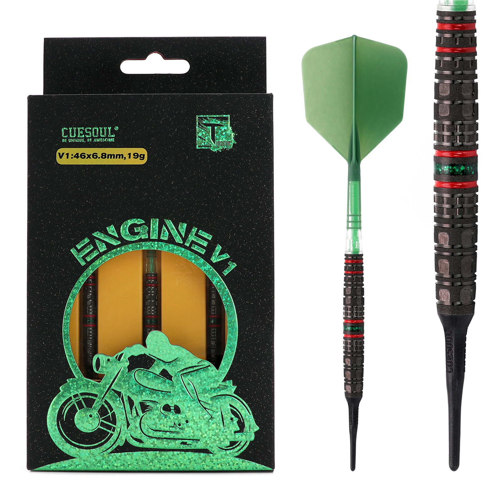 CUESOUL ENGINE 18/19/20/21g Soft Tip 90% Tungsten Dart Set with Oil Paint Finished and Unifying ROST T19 CARBON Flight