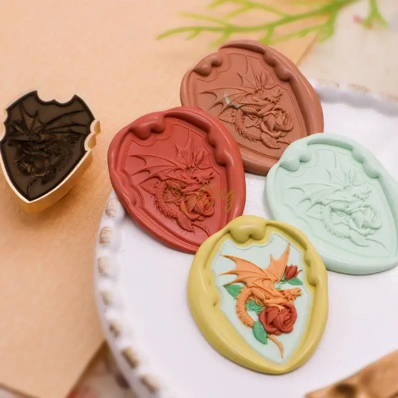 3D Retro Wax Paint Seal Stamp Head Window Flower Butterfly Dragon Rose Copper Head Envelopes Wedding Invitations Scrapbooking