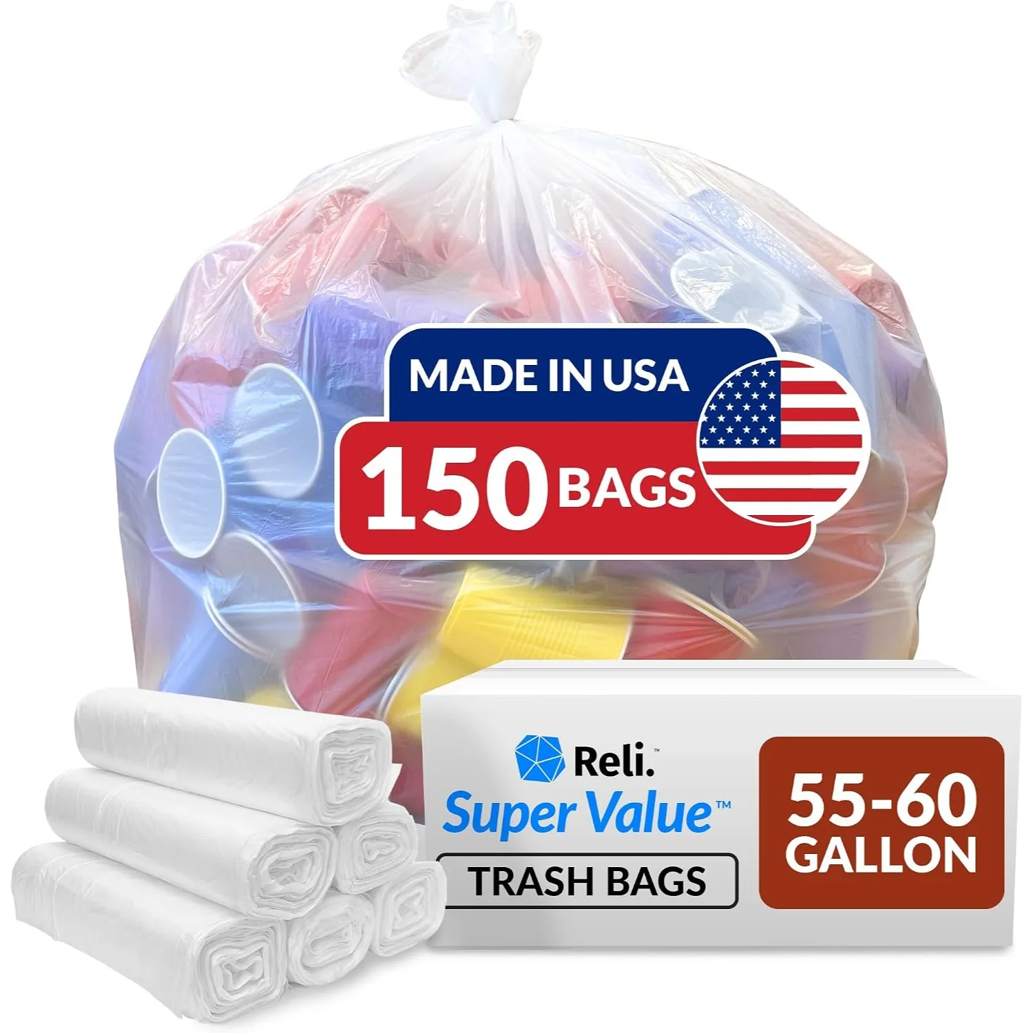 

Heavy Duty Trash Bags 55-60 Gallon 150 Count Clear Star Seal Can Liners for Home Office
